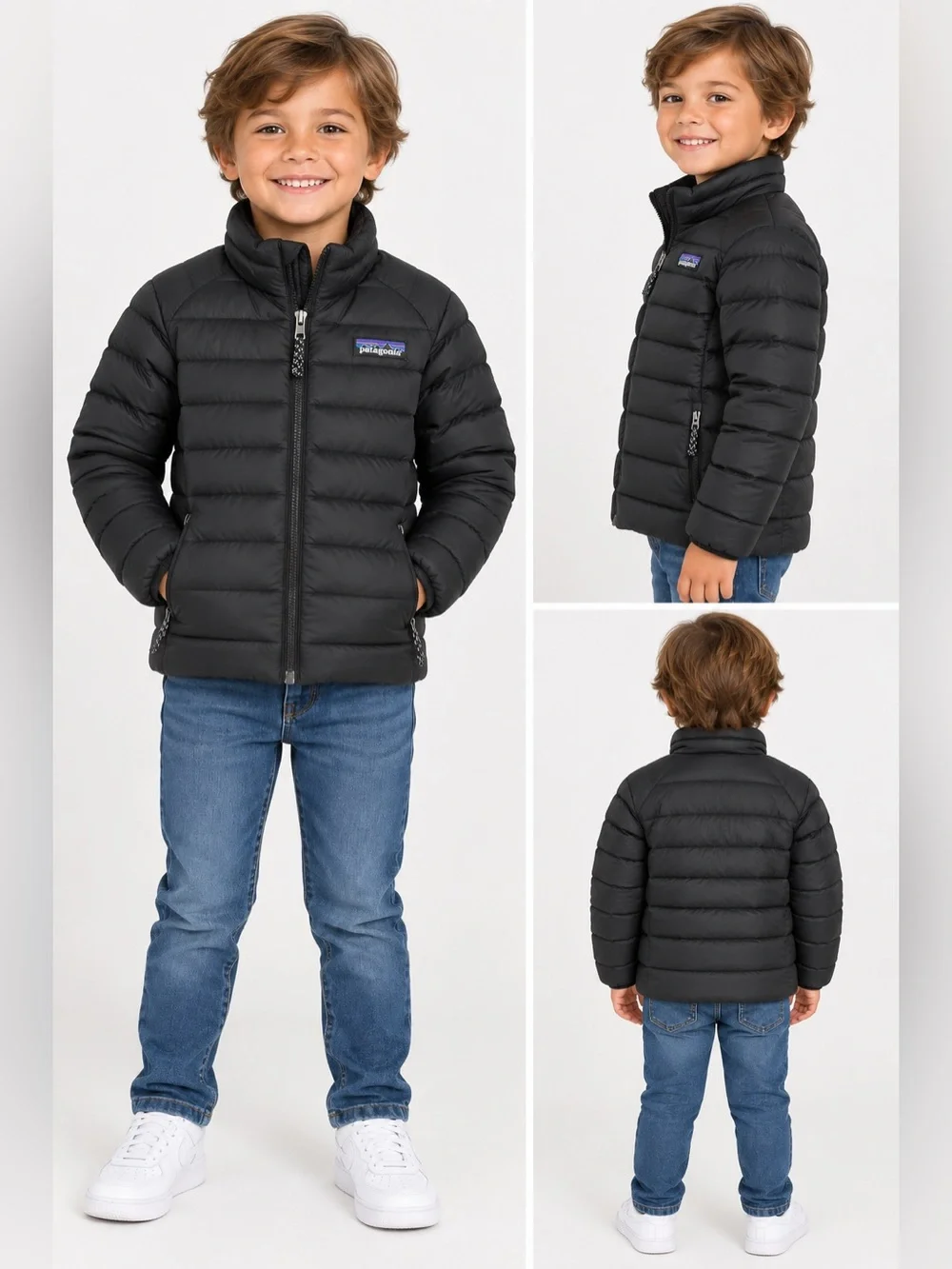 PATAGONIA Kids Down Puffer Jacket Full Zip Insulated Coat | Black | Size 7-8